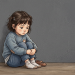1人で不安そうに座る少女